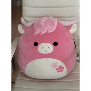 Squishmallows Fitzwilliam Pink Highland Cow Sakura Flower Plush 12 Inch Jazwares
